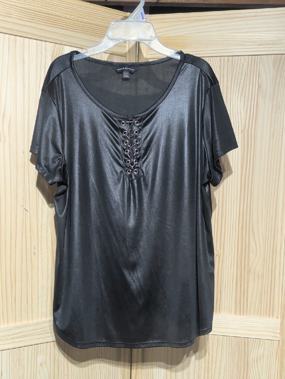 Rock & Republic Black Lace-Up Scoop Neck Top